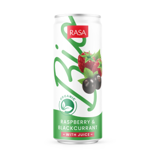 Ekologiškas aviečių ir juodųjų serbentų skonio gazuotas gaivusis gėrimas  su sultimis, 0.5l RASA ECO