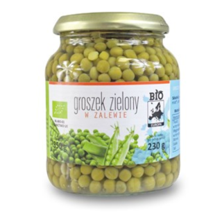 Ekologiški konservuoti žalieji žirneliai stiklainyje, 350 g (230 g)