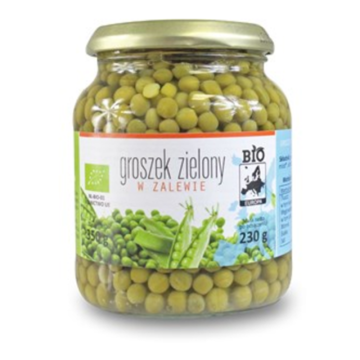 Ekologiški konservuoti žalieji žirneliai stiklainyje, 350 g (230 g)