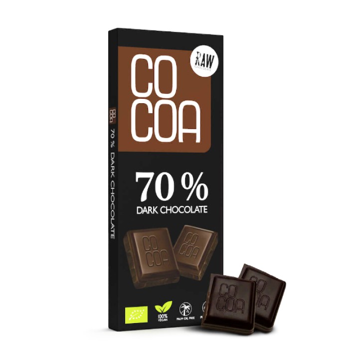 Органический темный шоколад 70% RAW, 40 г, COCOA