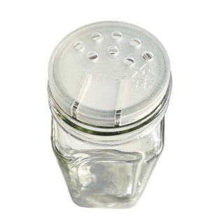 Stiklinis prieskonių indelis, 120 ml  (mažos skylutės, metalinis dangtelis)
