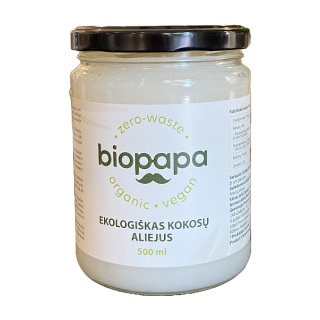 Органическое нерафинированное кокосовое масло холодного отжима, 500 мл, BIOPAPA