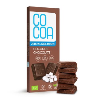 Ekologiškas kokosinis šokoladas be pridėtinio cukraus, 40 g, COCOA