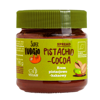 Ekologiškas pistacijų ir kakavos kremas su cukranendrių cukrumi, 190 g, SUPER FUDGIO