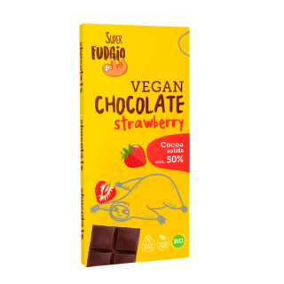 Organic chocolate with coconut milk and cane sugar, strawberry flavour, 80 g, SUPER FUDGIO