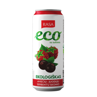 Ekologiškas aviečių ir juodųjų serbentų skonio gazuotas gaivusis gėrimas  su sultimis, 0.5l RASA ECO