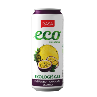 Ekologiškas pasiflorų ir ananasų skonio gazuotas gaivusis gėrimas su sultimis, 0.5l RASA ECO