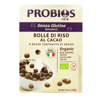 Ekologiški ryžių traškučiai su kakava be glitimo, 150 g, PROBIOS