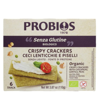 Ekologiški traškūs krekeriai su avinžirniais, lęšiais, žirniais, be glitimo, 110g, PROBIOS