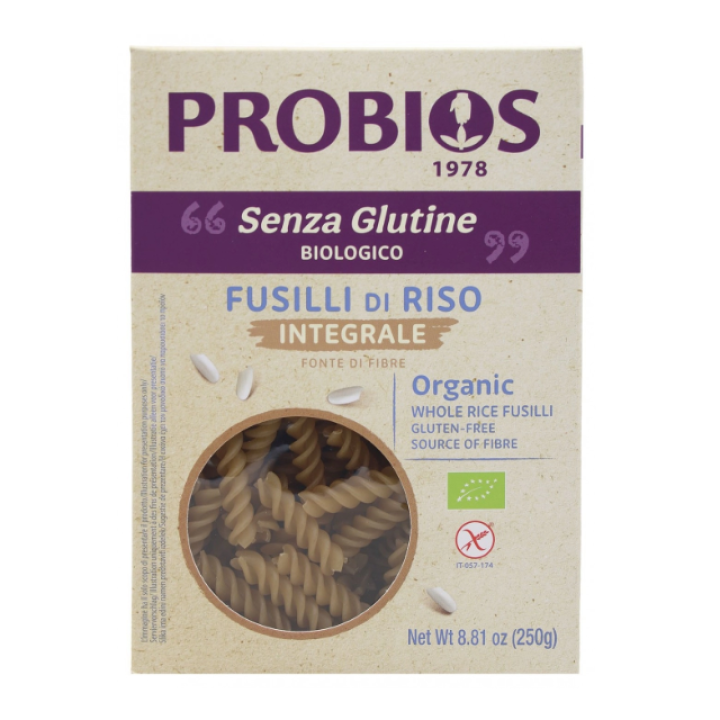 Ekologiški pilno grūdo ryžių makaronai Fusilli, be glitimo, 250 g, PROBIOS