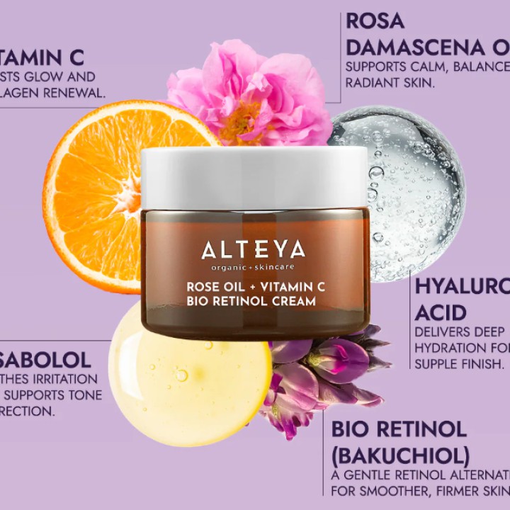 Organic LUMINOUS ROSE BIO RETINOL face cream - rose oil + vitamin C, 50 ml, ALTEYA