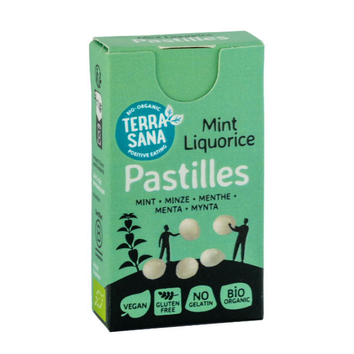 Ekologiškos saldymedžio mėtinės pastilės, 25 g, TERRASANA