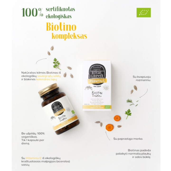 Ekologiškas Biotino kompleksas, ROYAL GREEN, 60 kapsulių