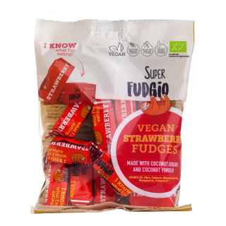 Ekologiški augaliniai saldainiai „Karvutė“ braškių skonio, 150g,  SUPER FUDGIO