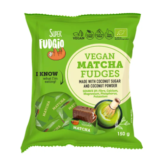 Ekologiški augaliniai saldainiai „Karvutė“ matcha skonio, 150g,  SUPER FUDGIO