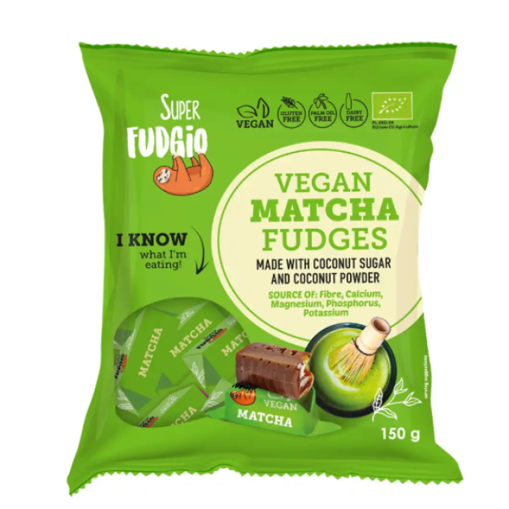 Ekologiški augaliniai saldainiai „Karvutė“ matcha skonio, 150g,  SUPER FUDGIO