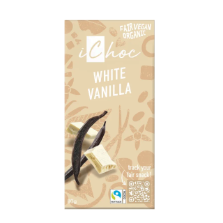 Ekologiškas baltasis šokoladas WHITE VANILLA, 80 g, Ichoc