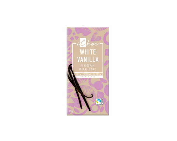 Ekologiškas baltasis šokoladas WHITE VANILLA, 80 g, Ichoc