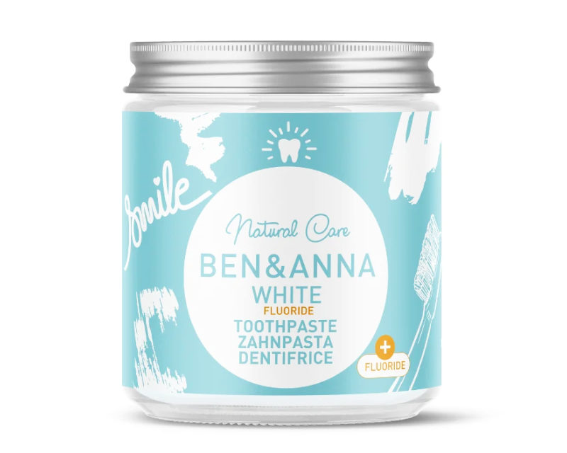 Natūrali balinanti dantų pasta BEN&ANNA WHITE FLUORIDE Natūrali balinanti dantų pasta su mėtų aliejumi ir šalavijų ekstraktu, White Fluoride BEN&ANNA, 100 ml - Image 1