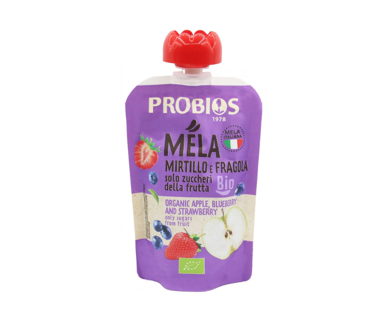 Organic apple, blueberry and strawberry puree without sugar, 100 g Organic apple, blueberry and strawberry puree without sugar, 100 g, PROBIOS - Image 1