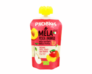 Ekologiška  persikų, obuolių ir mangų tyrė be cukraus, 100 g, PROBIOS