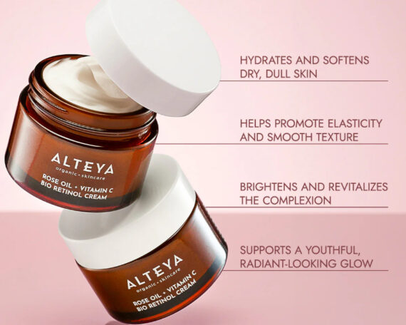 Ekologiškas LUMINOUS ROSE BIO RETINOL veido kremas - rožių aliejus + vitaminas C, 50 ml, ALTEYA - Image 2