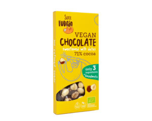 Organic dark chocolate 71 % with hazelnuts, sweetened with dates, gluten-free, 100 g, SUPER FUDGIO