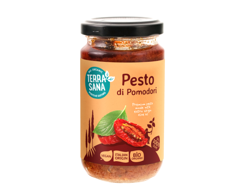 Ekologiškas saulėje džiovintų pomidorų užtepas Pesto di Pomodori, 180 g, TERRASANA Ekologiškas saulėje džiovintų pomidorų užtepas Pesto di Pomodori, 180 g, TERRASANA - Image 1