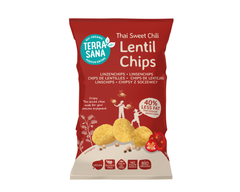 Ekologiški lęšių ir saldžiųjų čili traškučiai, 75 g, TERRASANA Органические чечевичные чипсы с приправой из паприки, 40 г, PROBIOS (Kopija) — изображение 1