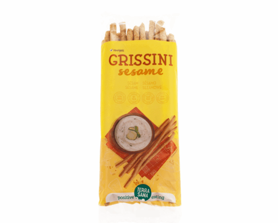 Ekologiškos duonos lazdelės su sezamo sėklomis Grissini Sesame, 125 g, TERRASANA - Image 1