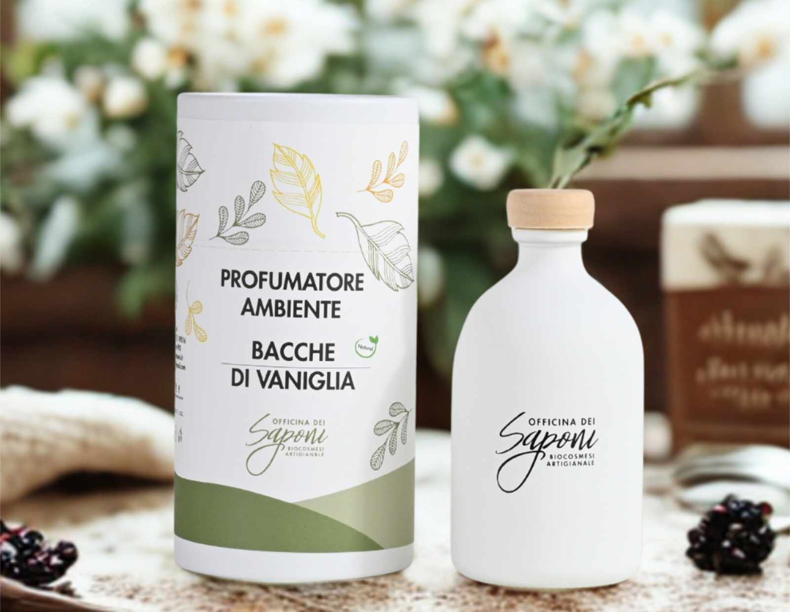 Ekologiškas kvapų difuzorius “Vanilės pupelės” 100ml Ekologiškas kvapų difuzorius “Vanilės pupelės”, 100ml, Officina dei Saponi - Image 1