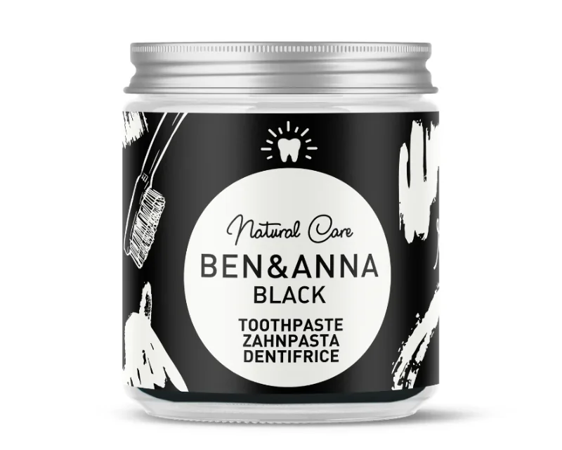 BEN&ANNA BLACK natural whitening toothpaste without fluoride with activated charcoal, mint oil, aloe vera and sea buckthorn, 100 ml - Image 1