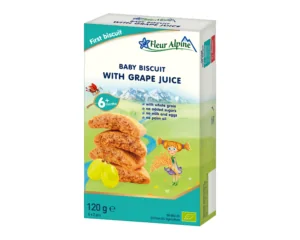 Ekologiški sausainiai su vynuogių sultimis FLEUR ALPINE, nuo 6 mėnesių, 120 g