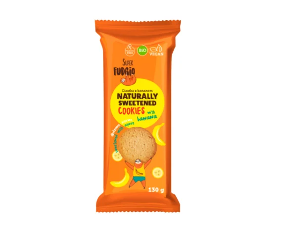 Organic biscuits with banana, sweetened with agave, 130 g, SUPER FUDGIO - Image 1
