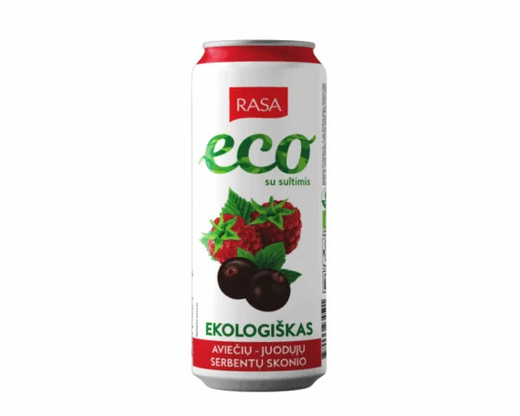 Ekologiškas aviečių ir juodųjų serbentų skonio gazuotas gaivusis gėrimas  su sultimis, 0.5l RASA ECO - Image 1