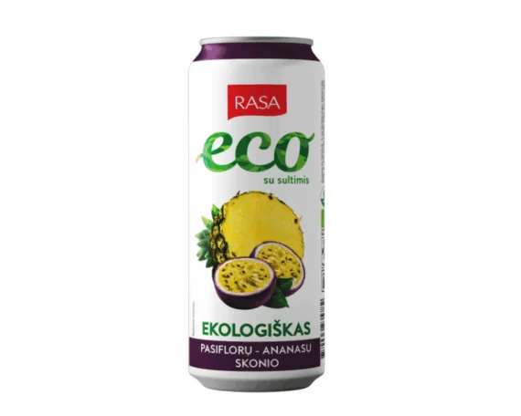 Ekologiškas pasiflorų ir ananasų skonio gazuotas gaivusis gėrimas su sultimis, 0.5l RASA ECO - Image 1